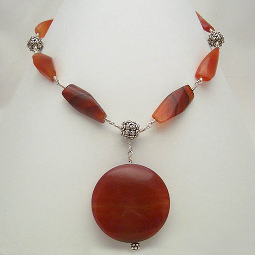 Carnelian Disk w/ Carnelian Twists & Bali Beads